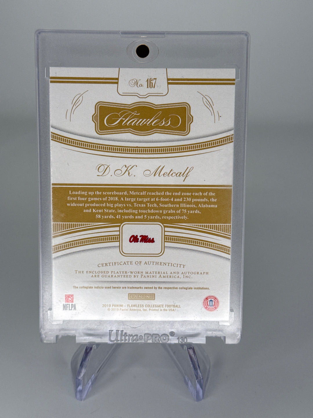 DK Metcalf 2019 Panini Flawless Collegiate Rookie Patch Auto Gold, 05/10
