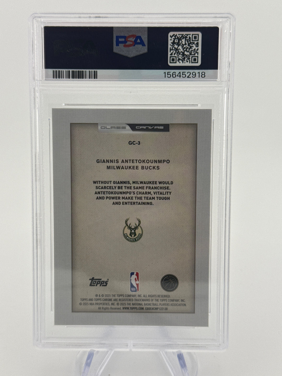 Giannis Antetokounmpo 2025 Topps Chrome Glass Canvas SSP Case Hit, PSA 10 Gem Mint