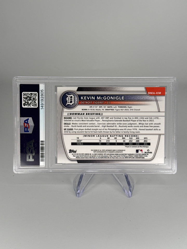 Kevin McGonigle 2025 Bowman Chrome Mega Box Purple Refractor Auto, 128/199, PSA 9 Mint