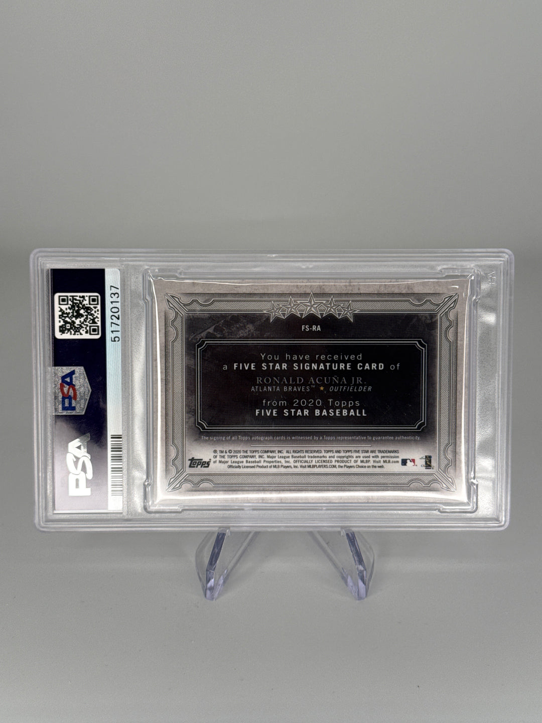 Ronald Acuna Jr 2020 Topps Five Star Auto, 01/20, PSA 9 Mint