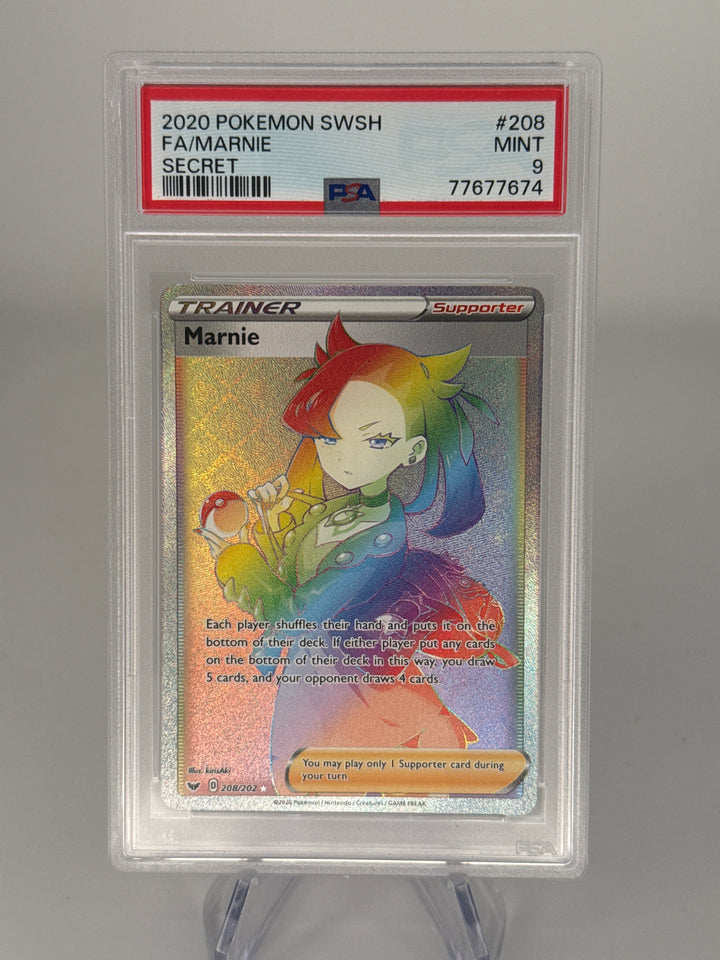 Pokemon TCG 2020 Marnie Sword & Shield Full Art Secret Rare, 208/202, PSA 9 Mint