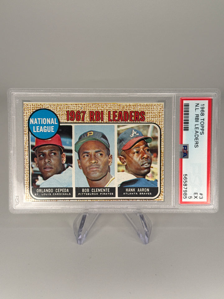 Orlando Cepeda/Bob Clemente/Hank Aaron 1968 Topps 1967 NL RBI Leaders, PSA 5
