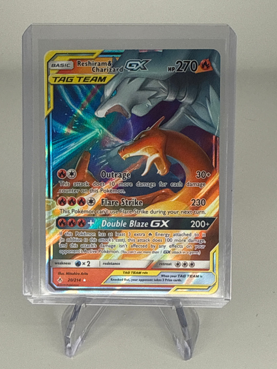 Pokemon TCG 2019 Reshiram & Charizard GX Tag Team Unbroken Bonds Full Art Holofoil, 20/214