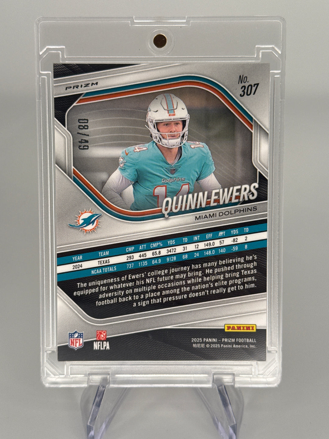 Quinn Ewers 2025 Panini Prizm Red Shimmer Rookie, 08/49