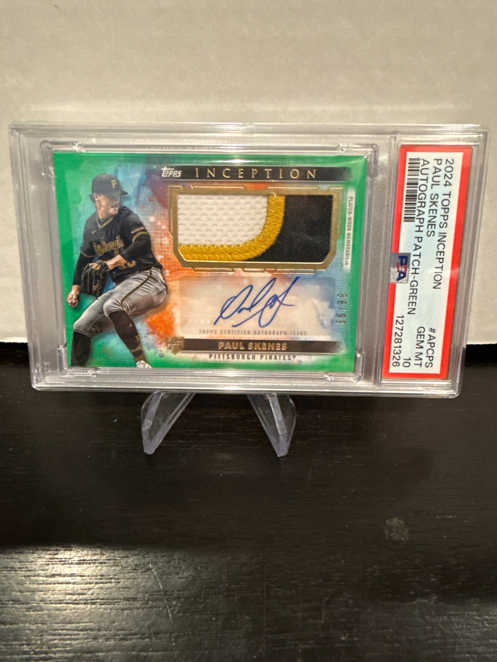 Paul Skenes 2024 Topps Inception Rookie Auto Patch Green, 86/99, PSA 10 Gem Mint