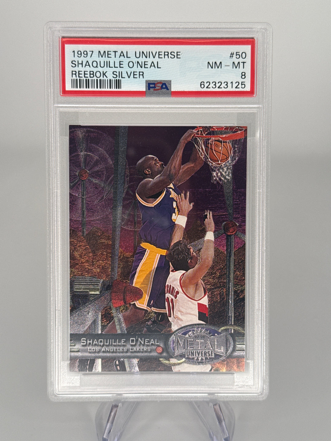 Shaquille O'Neal 1997 Metal Universe Reebok Silver, PSA 8