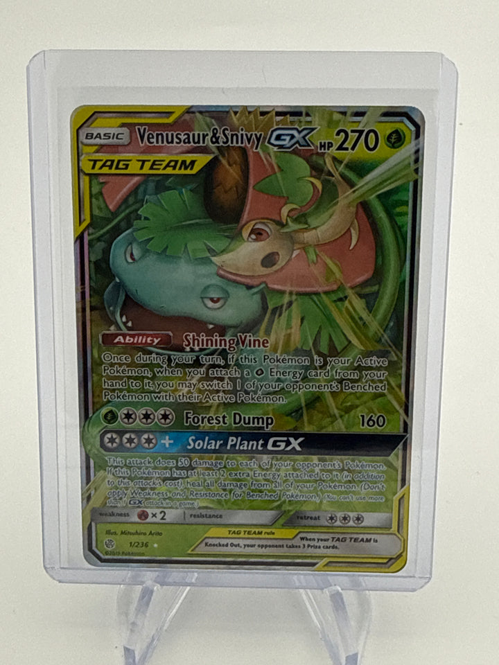 Pokemon TCG 2019 Venusaur & Snivy GX Cosmic Eclipse Unified Minds Tag Team, 1/236