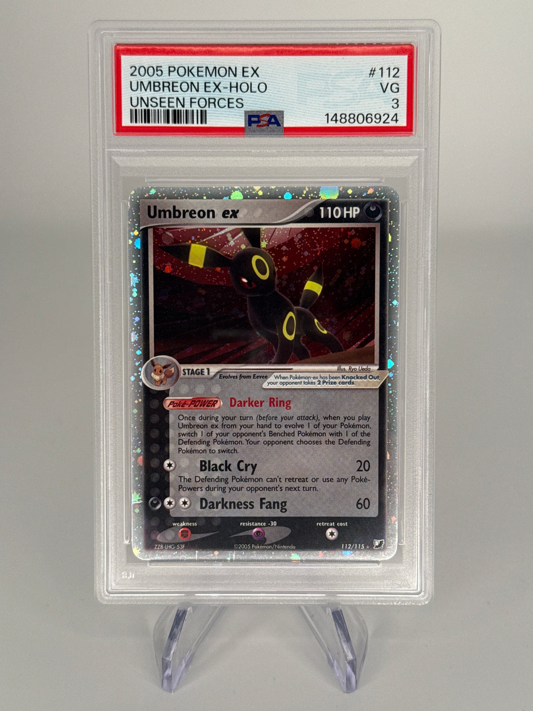 Pokemon TCG 2005 Umbreon EX Unseen Forces Holo, 112/115, PSA 3