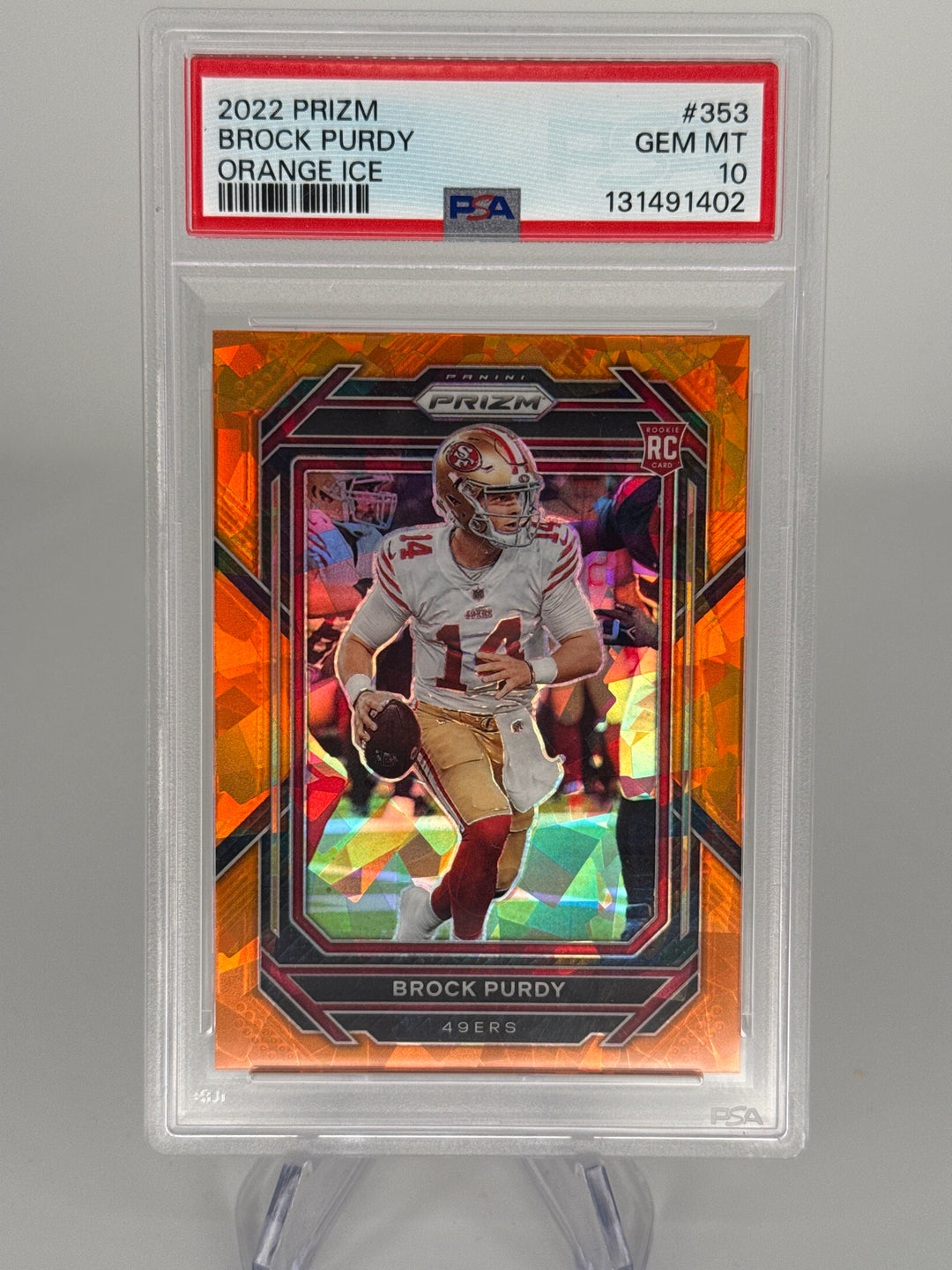 Brock Purdy 2022 Panini Prizm Orange Ice Rookie, PSA 10 Gem Mint