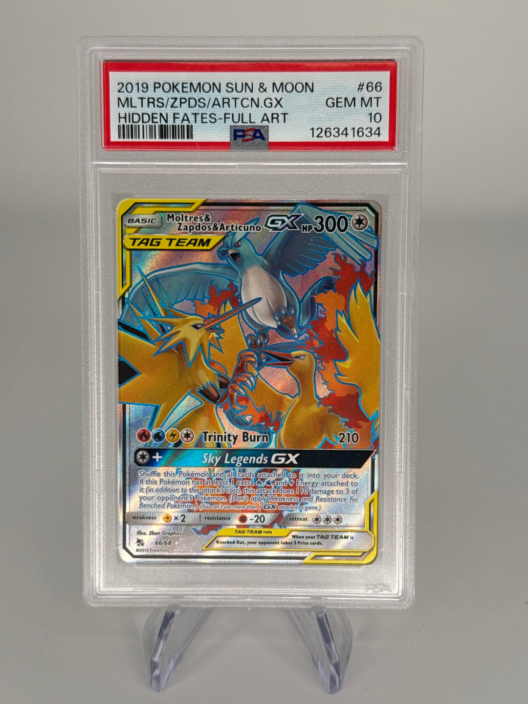Pokemon TCG 2019 Moltres & Zapdos & Articuno Sun & Moon Hidden Fates Full Art, 66/68, PSA 10 Gem Mint