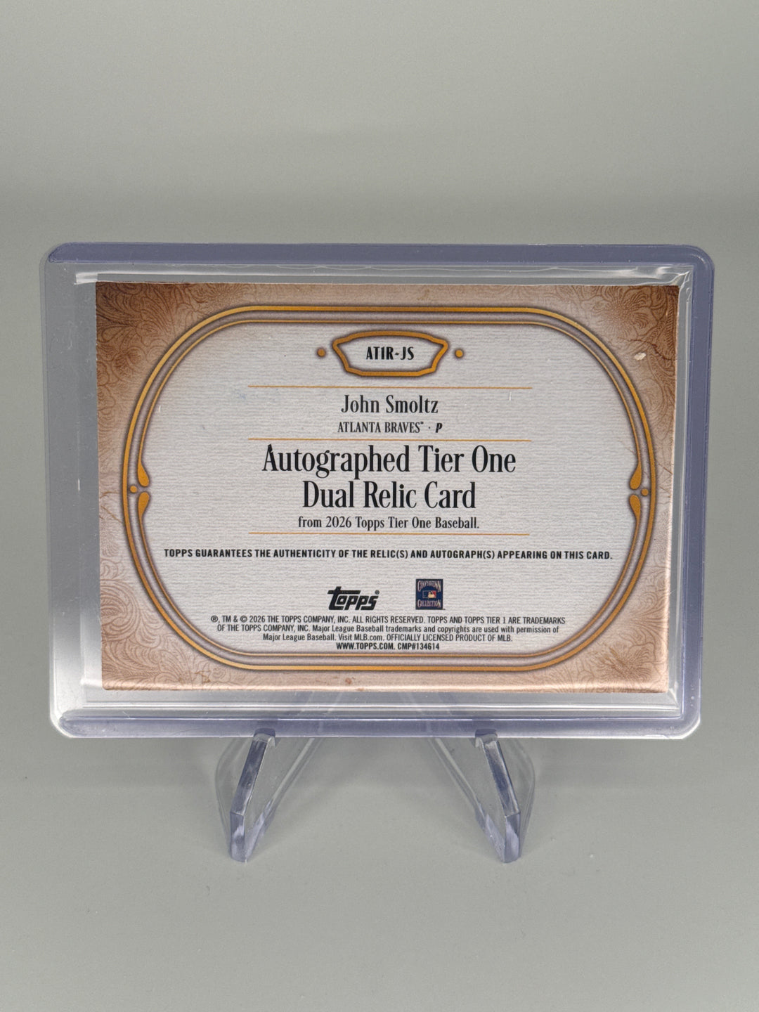 John Smoltz 2026 Topps Tier One Dual Patch Auto, 17/99