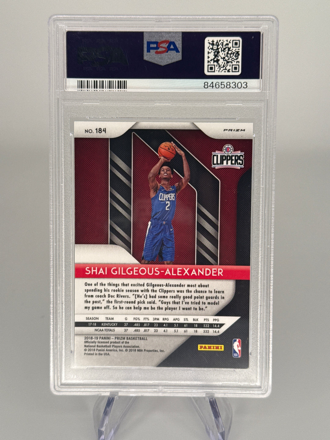 Shai Gilgeous-Alexander 2018 Panini Prizm Blue/Yellow/Green Rookie, PSA 10 Gem Mint