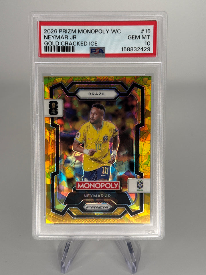 Neymar Jr. 2026 Panini Prizm Monopoly World Cup Gold Cracked Ice Prizm, PSA 10 Gem Mint