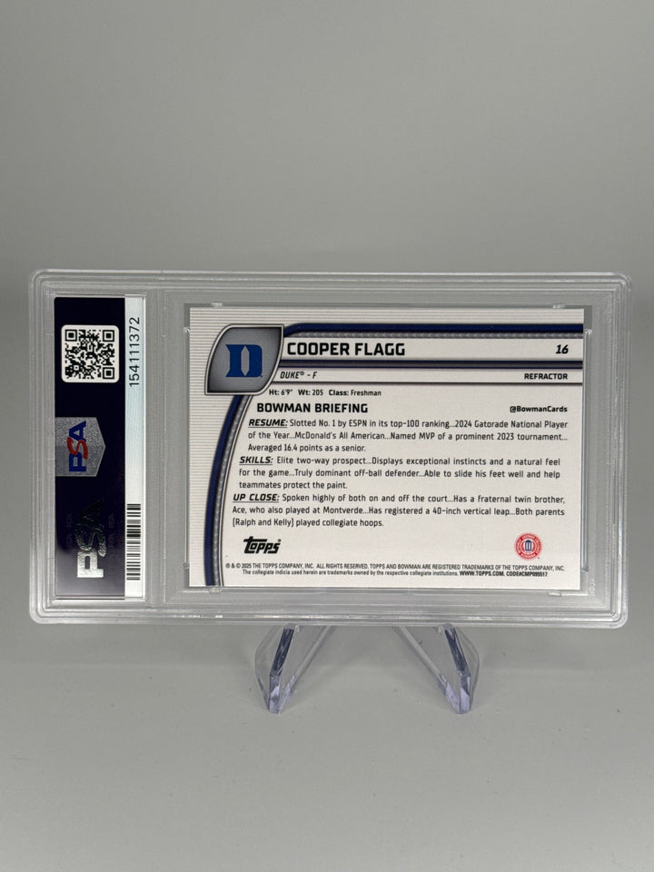 Cooper Flagg 2024 Bowman Chrome University 1st Bowman Refractor, PSA 9 Mint