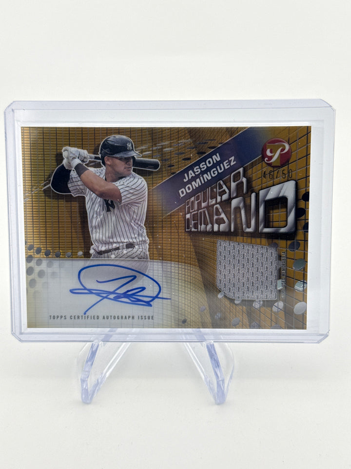 Jasson Dominguez 2025 Topps Pristine Popular Demand Auto Relic Gold Refractor, 46/50