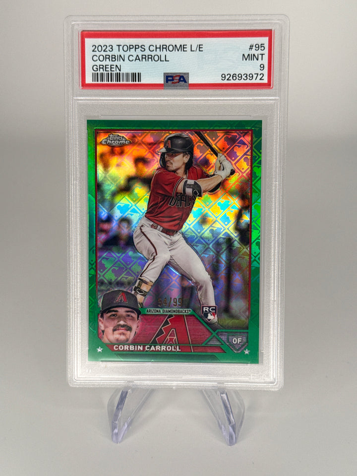 Corbin Carroll 2023 Topps Chrome Logofractor Green Rookie, 54/99, PSA 9 Mint