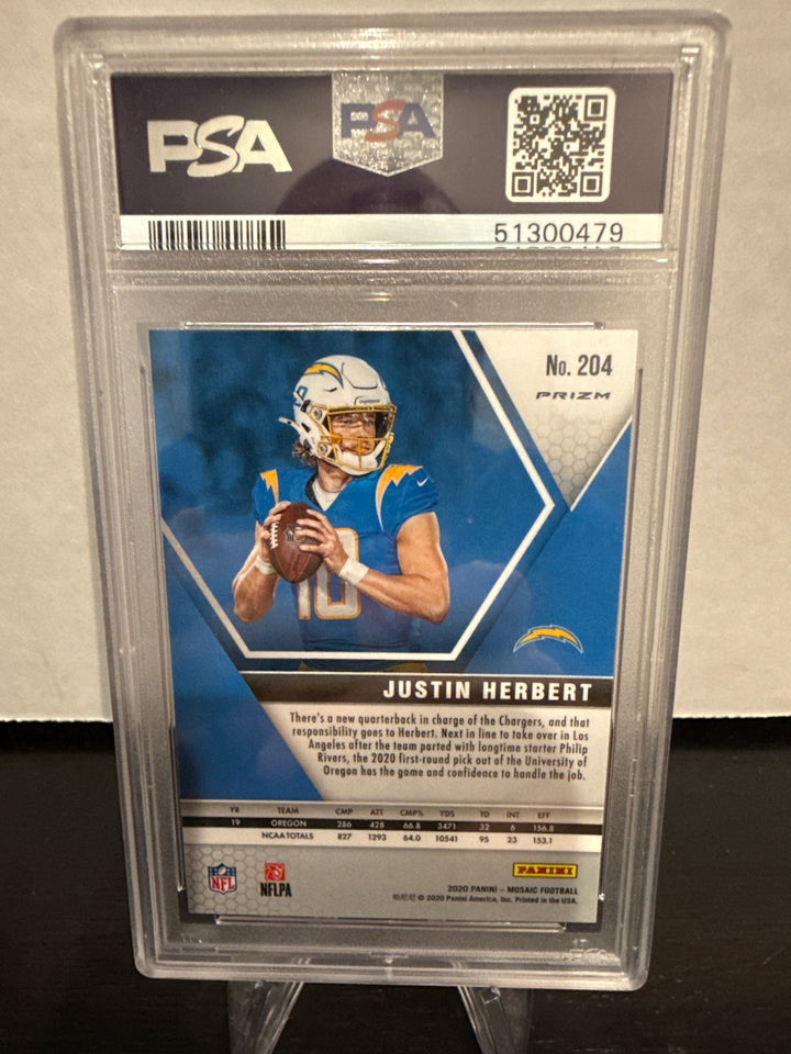 Justin Herbert 2020 Panini Mosaic Camo Pink Rookie, PSA 10 Gem Mint