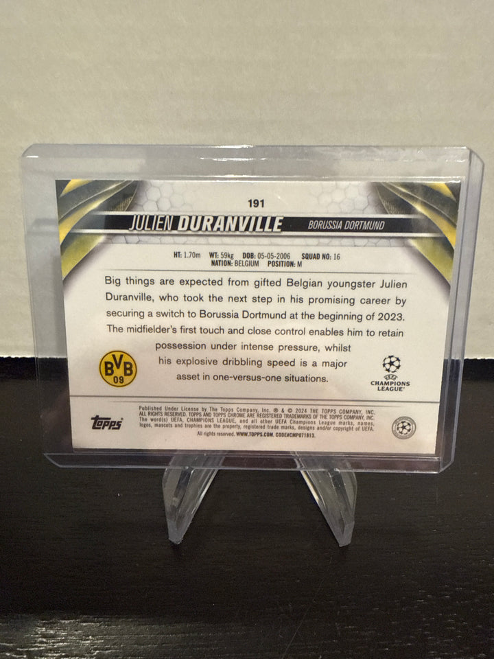 Julien Duranville 2024 Topps Chrome Champions League Gold Geometric Rookie, 10/50