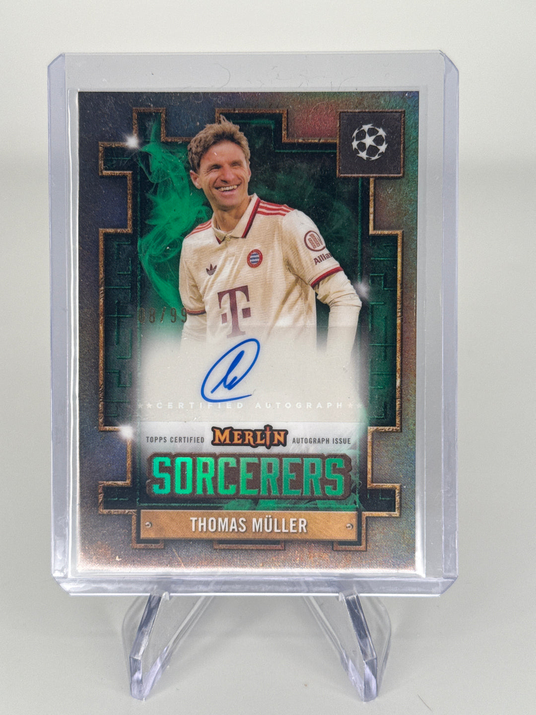 Thomas Muller 2025 Topps Merlin Sorcerers Green Auto, 08/99