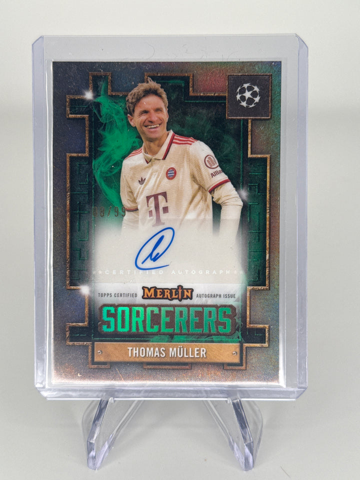 Thomas Muller 2025 Topps Merlin Sorcerers Green Auto, 08/99