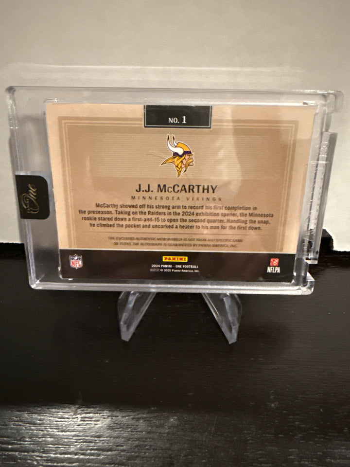 JJ McCarthy 2024 Panini One Rookie Patch Auto, 149/199