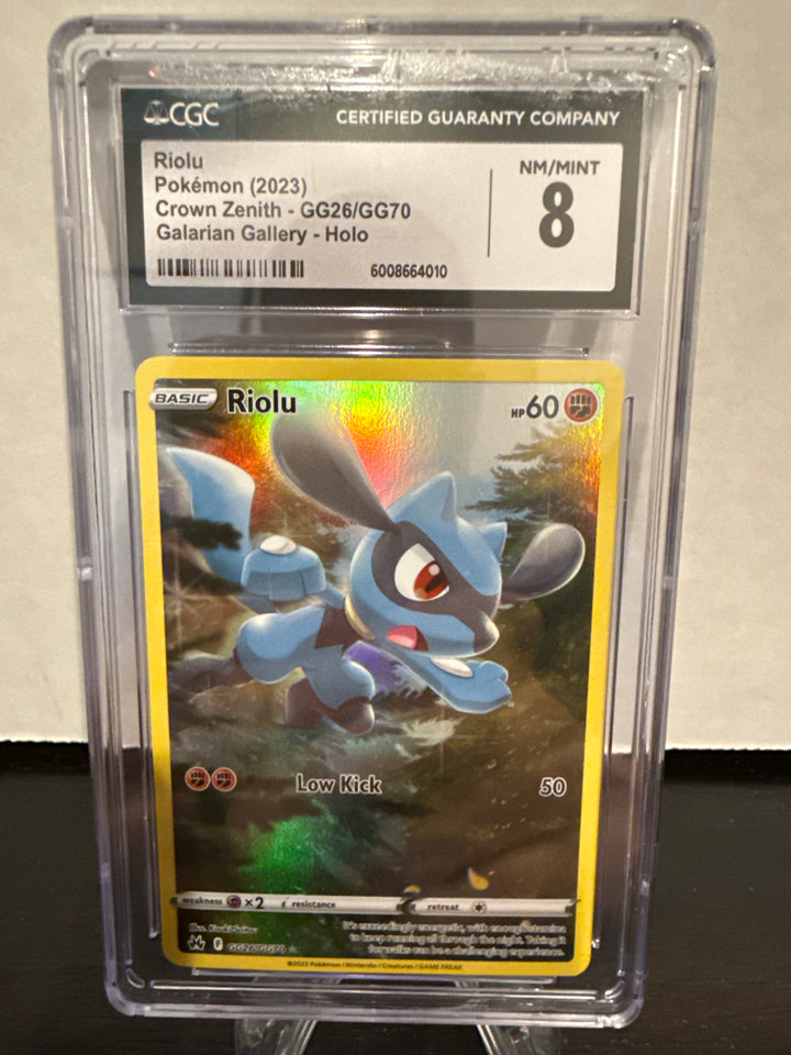 Pokemon TCG 2023 Riolu Crown Zenith Galarian Gallery Holo, GG26/GG70, CGC 8