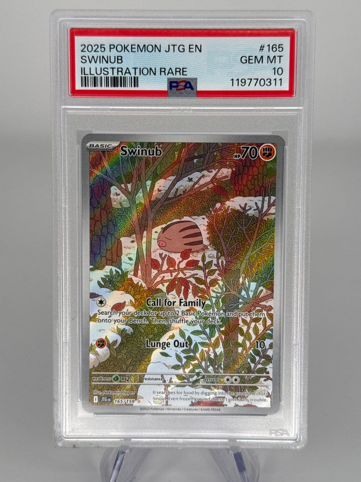 Pokemon TCG 2025 Swinub Journey Together Full Art Illustration Rare, 165/159, PSA 10 Gem Mint