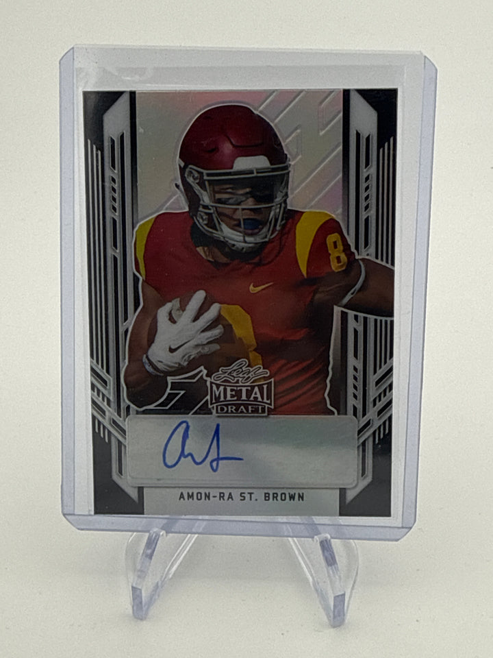 Amon-Ra St. Brown 2021 Leaf Metal Draft Silver Rookie Auto, 12/15