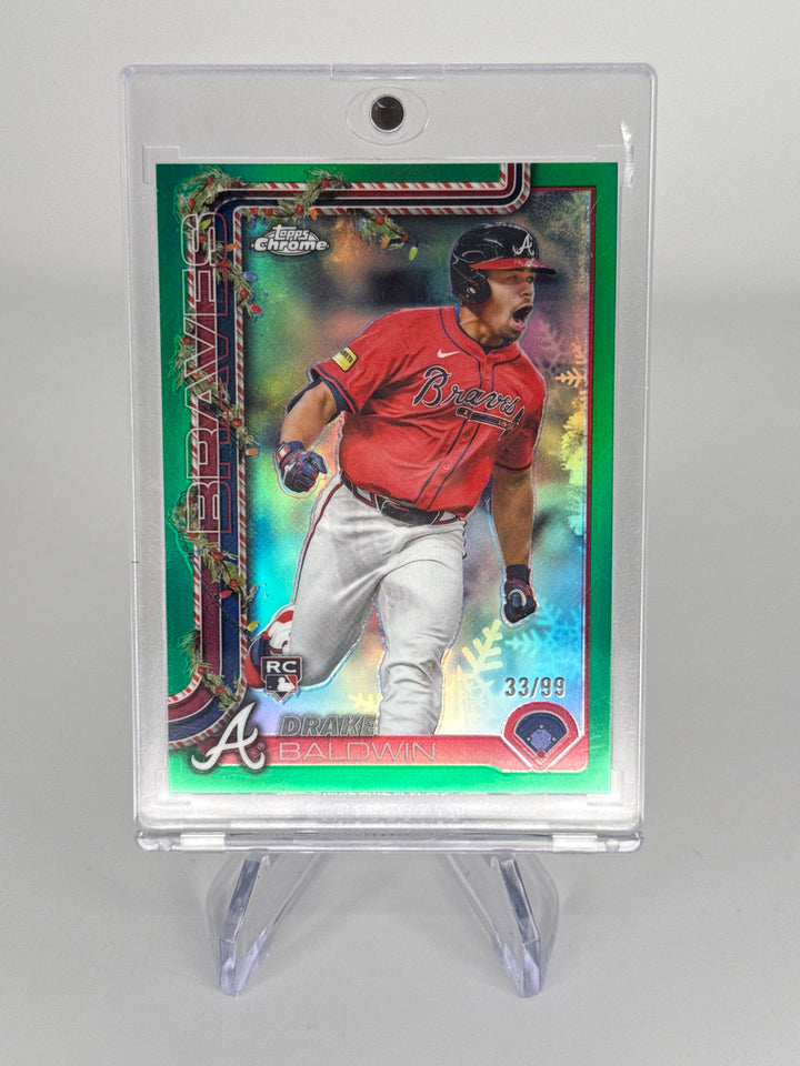 Drake Baldwin 2025 Topps Chrome Holiday Green Refractor Rookie, 33/99