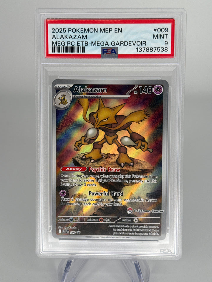Pokemon TCG 2025 Alakazam Mega Evolution Pokemon Center Black Star Promo, 009, PSA 9 Mint