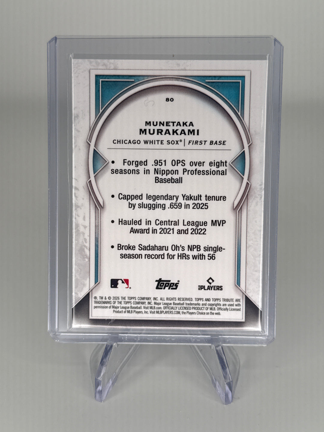 Munetaka Murakami 2026 Topps Tribute Blue Refractor Rookie, 024/150