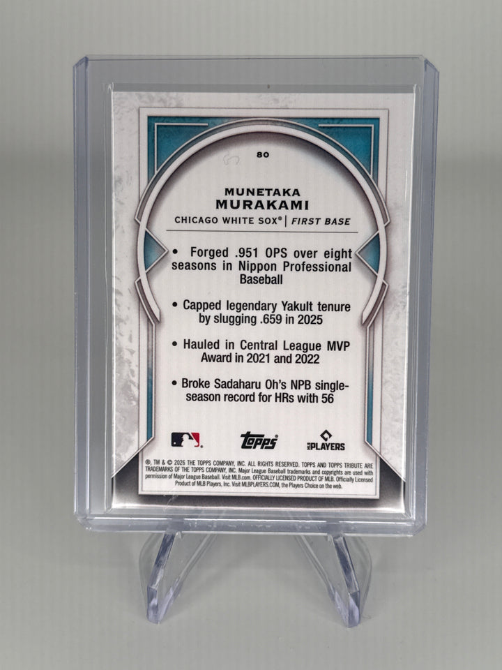 Munetaka Murakami 2026 Topps Tribute Blue Refractor Rookie, 024/150