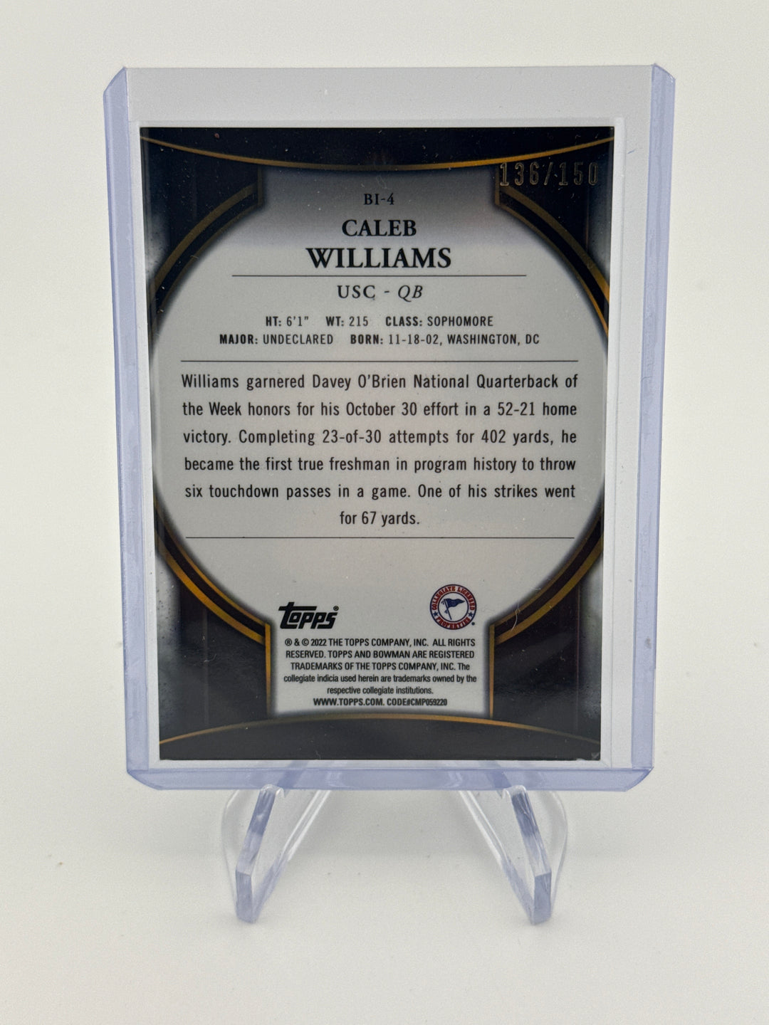 Caleb Williams 2023 Bowman Invicta Lava Refractor, 136/150