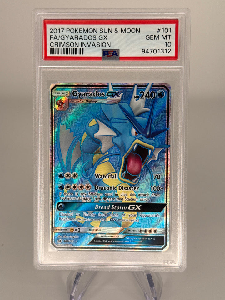 Pokemon TCG 2017 Gyarados GX Sun & Moon Crimson Invasion Full Art Ultra Rare, 101/111, PSA 10 Gem Mint