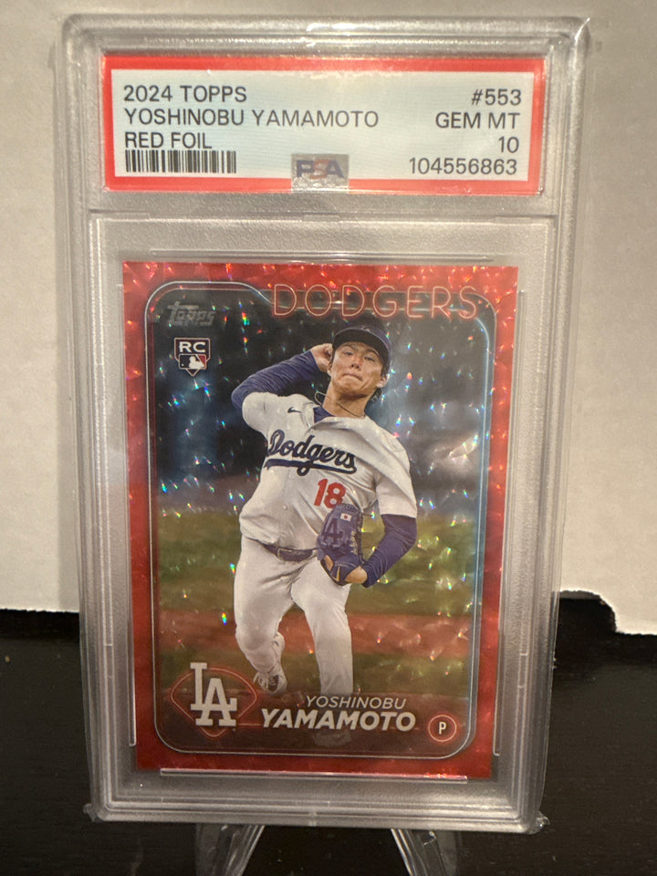 Yoshinobu Yamamoto 2024 Topps Series Two Red Foil Rookie, 156/199, PSA 10 Gem Mint
