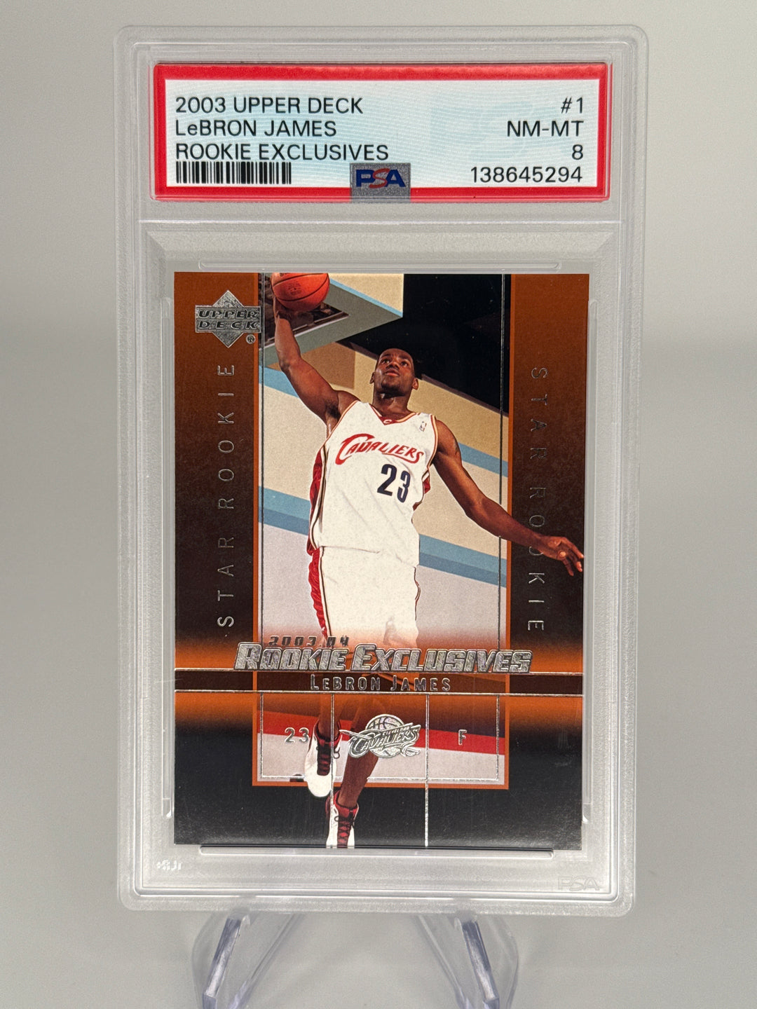 Lebron James 2003 Upper Deck Rookie Exclusives, PSA 8