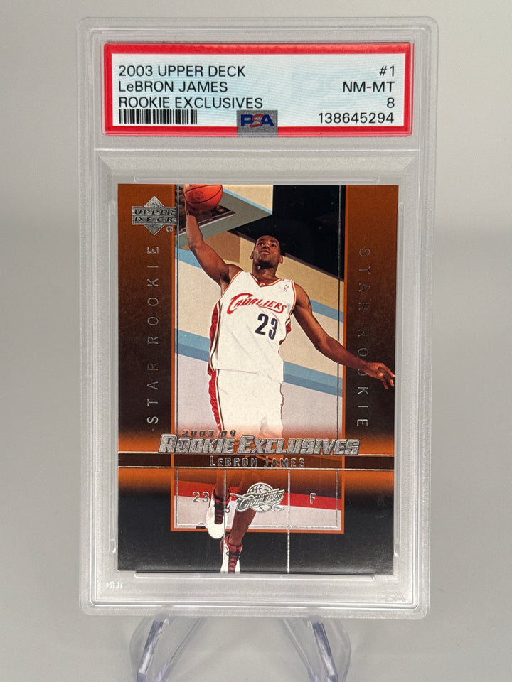 Lebron James 2003 Upper Deck Rookie Exclusives, PSA 8