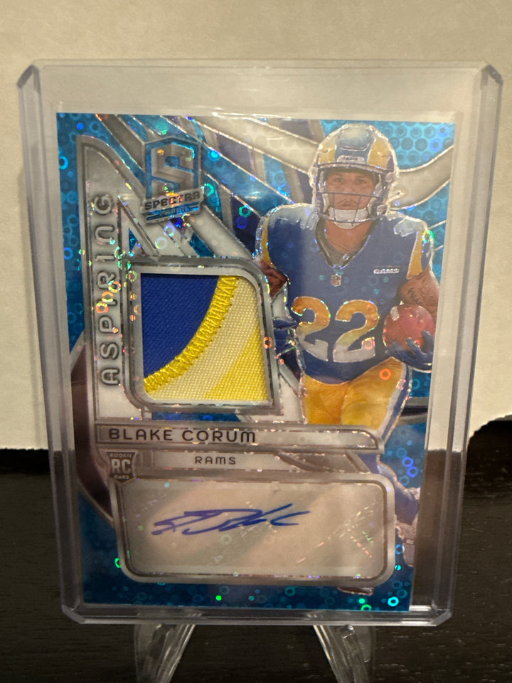Blake Corum 2024 Panini Spectra Rookie Patch Auto Blue Neon, 37/50