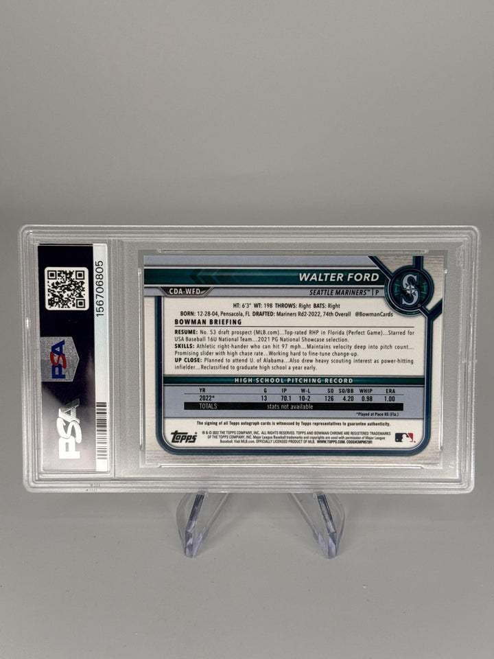 Walter Ford 2022 Bowman Chrome Sparkle Refractor 1st Auto, 25/71, PSA 9 Mint, PSA 10 Auto