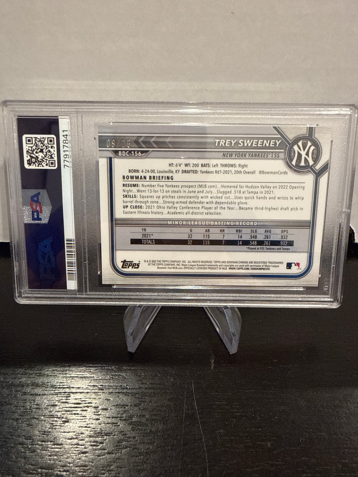 Trey Sweeney 2022 Bowman Chrome Draft Orange Refractor, 09/25, PSA 10 Gem Mint