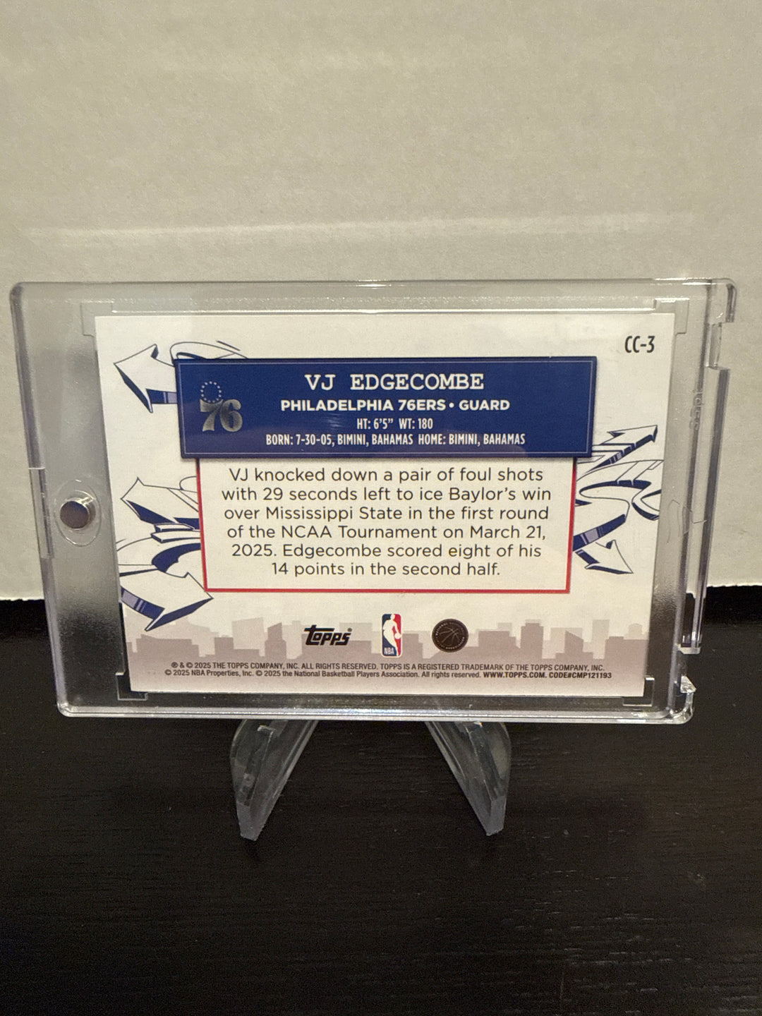 VJ Edgecombe 2025 Topps Basketball Clutch Prospects Green Rookie, 09/99