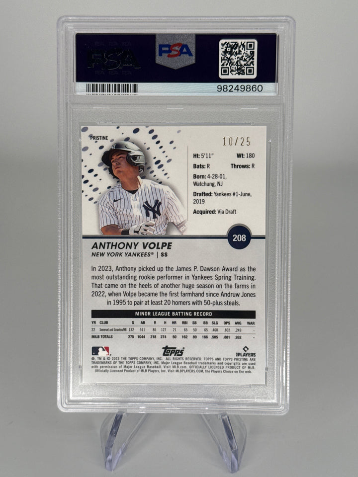 Anthony Volpe 2023 Topps Pristine Orange Rookie, 10/25, PSA 9 Mint