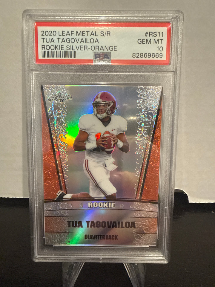 Tua Tagovailoa 2020 Leaf Metal Rookie Silver Orange, 3/3, PSA 10 Gem Mint