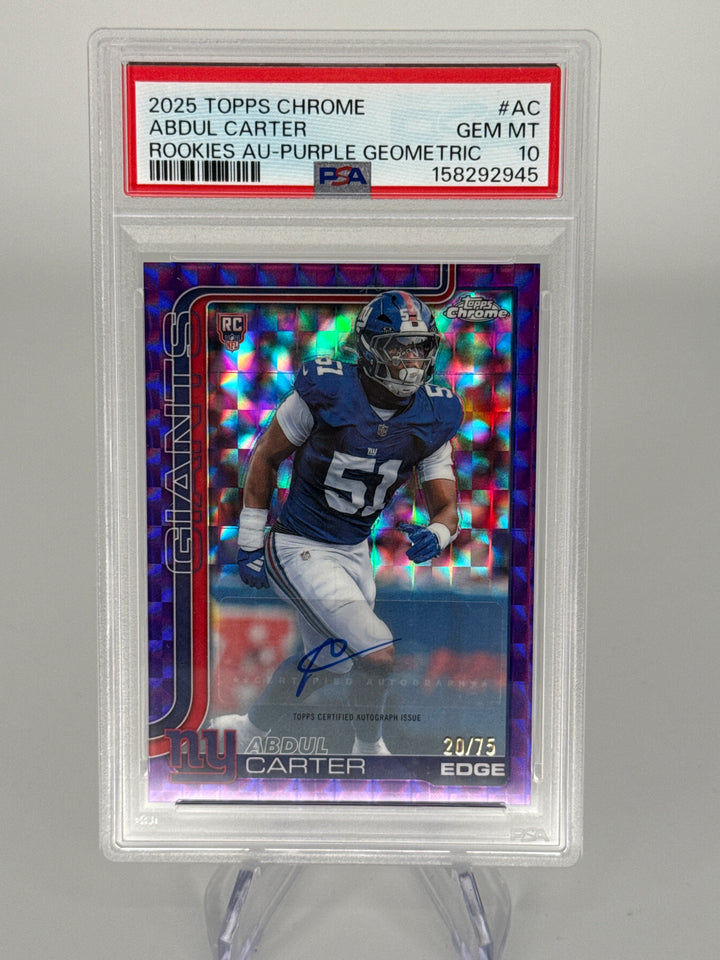 Abdul Carter 2025 Topps Chrome Purple Geometric Refractor Rookie Auto, 20/75, PSA 10 Gem Mint
