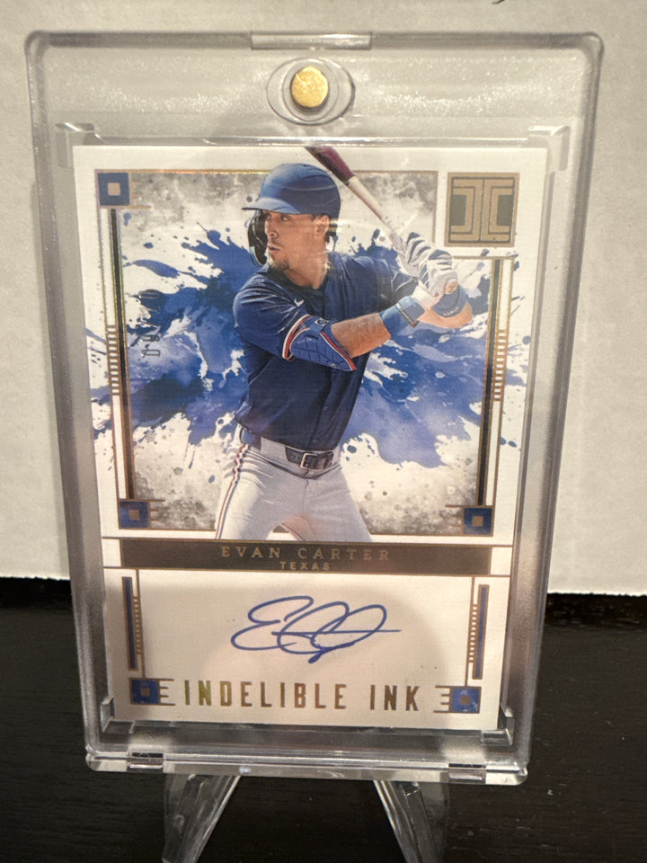 Evan Carter 2025 Panini Impeccable Indelible Ink Gold Auto, 09/10