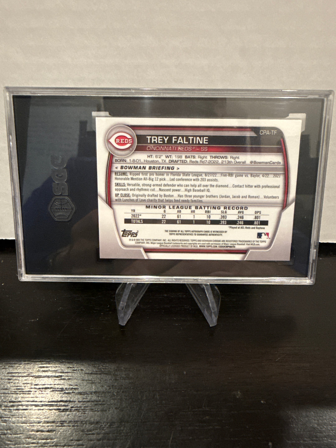 Trey Faltine 2023 Bowman Chrome Gold Refractor 1st Auto, 23/50, SGC 9.5 Gem Mint
