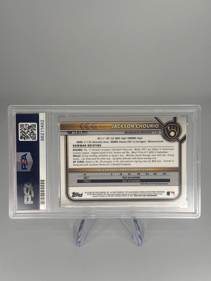 Jackson Chourio 2022 Bowman Chrome Mega Box 1st, PSA 10 Gem Mint
