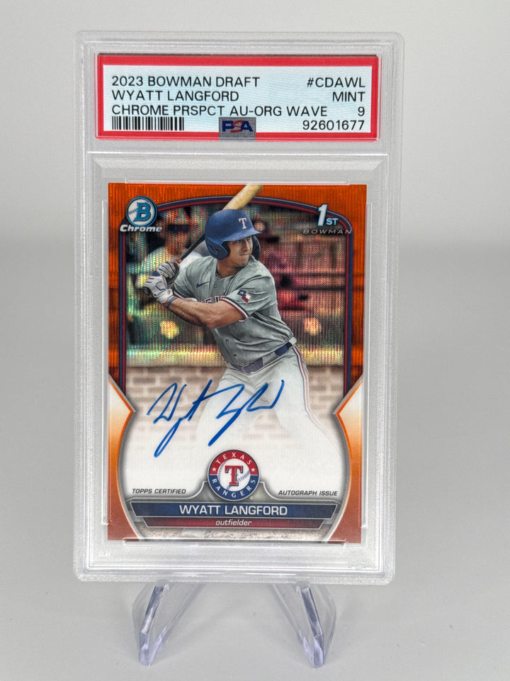 Wyatt Langford 2023 Bowman Draft Chrome Prospect Orange Wave 1st Auto, 16/25
