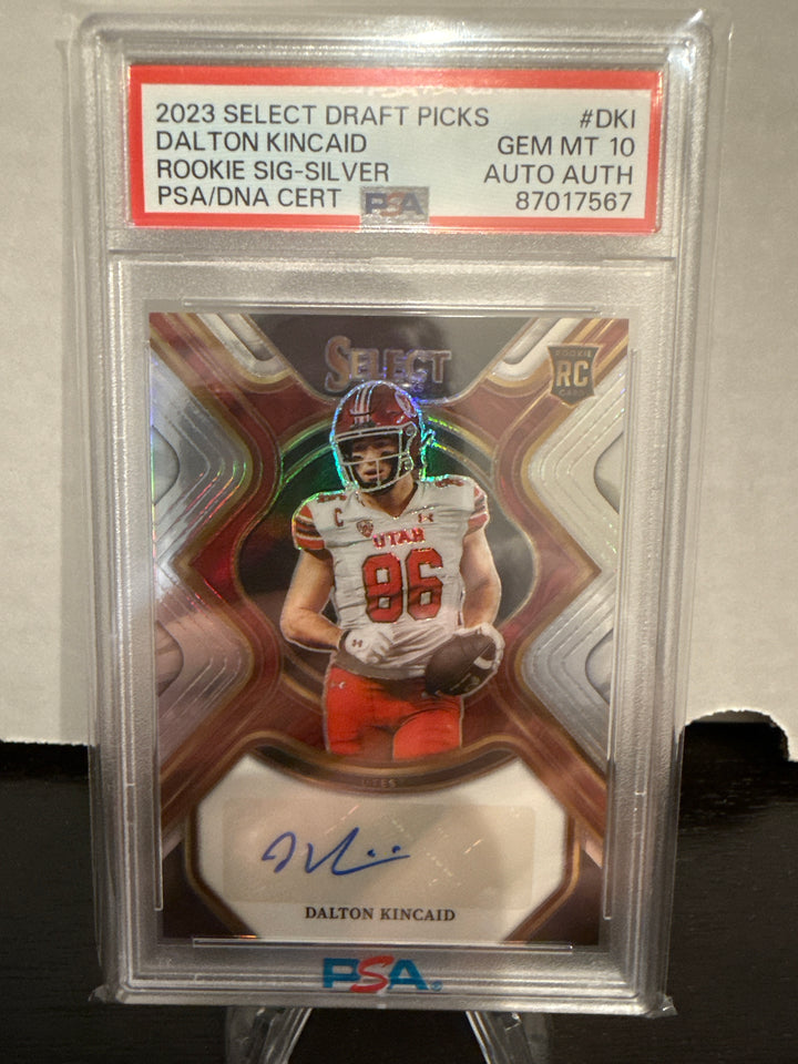 Dalton Kincaid 2023 Panini Select Draft Picks Rookie Auto Silver, PSA 10 Gem Mint