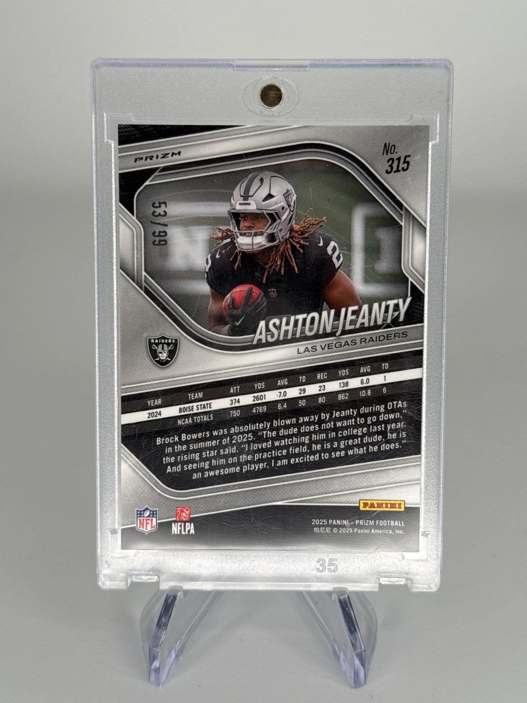 Ashton Jeanty 2025 Panini Prizm Blue Ice Rookie, 53/99